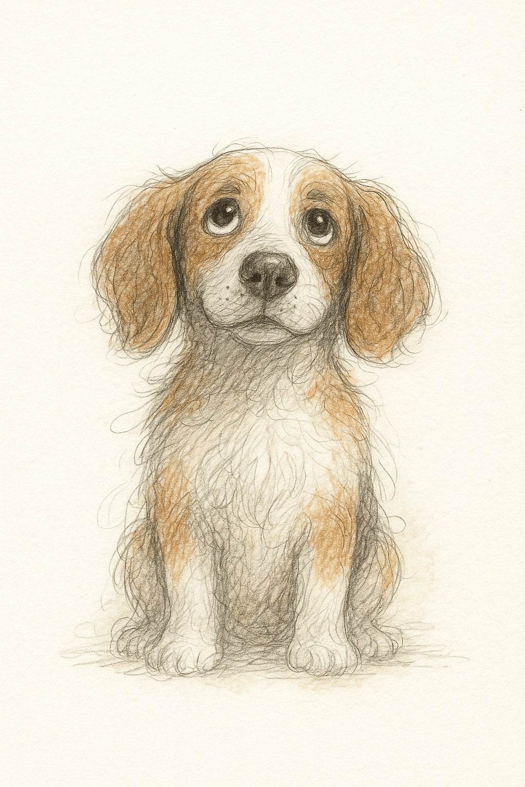 Custom Digital Artwork featuring a heartwarming, hand-drawn sketch of a beagle puppy with large, sad eyes. The detailed pencil art captures the dog's soulful expression, making it a perfect emotional custom gift for a pet lover.

